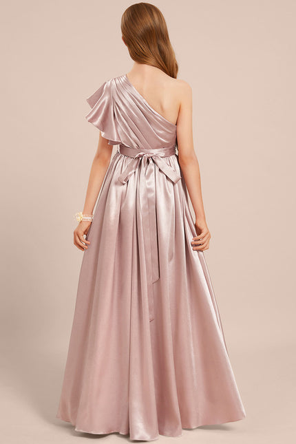 Robe Asymétrique Satin Rose Pâle - gallery 5