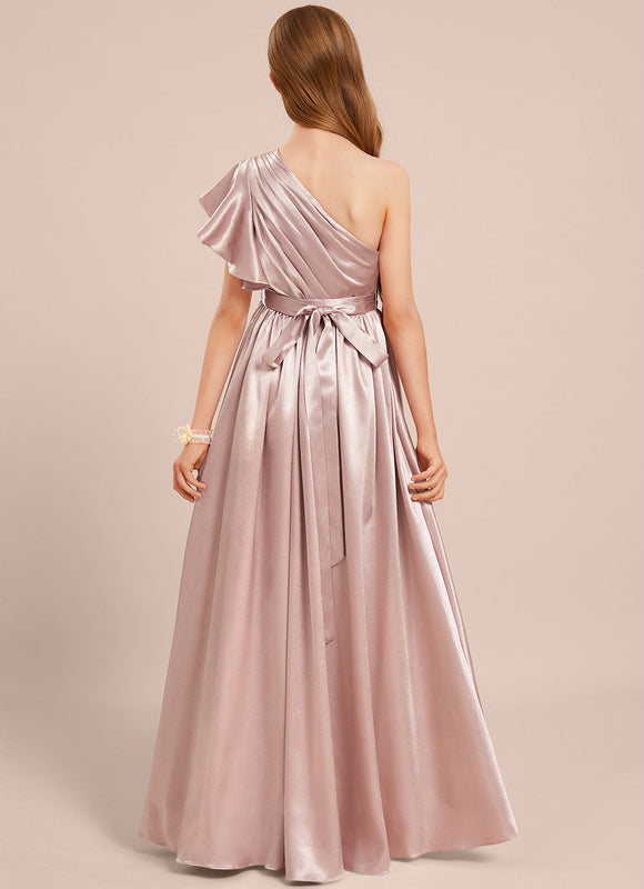 Robe Asymétrique Satin Rose Pâle - gallery 5