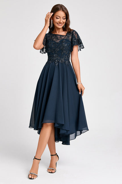 Robe Asymétrique Élégante Marine - gallery 5