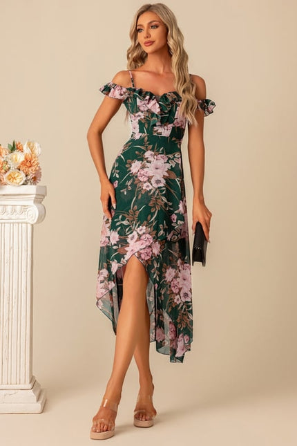 Robe Asymétrique Florale Verte - gallery 2