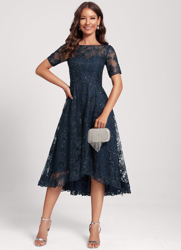 Robe Asymétrique Dentelle Étoilée - gallery 4
