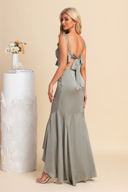 Robe Asymétrique Satinée Sage - gallery 2