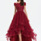 Robe Asymétrique Festonnée Bordeaux