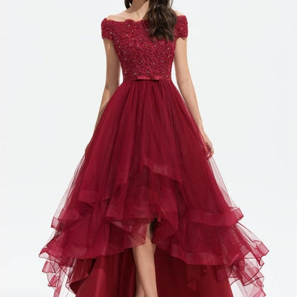 Robe Asymétrique Bordeaux En Tulle