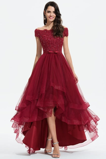 Robe Asymétrique Bordeaux En Tulle