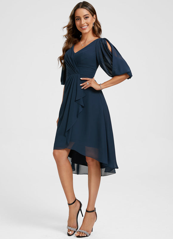 Robe Courte Asymétrique Coupe Trapèze À Volants