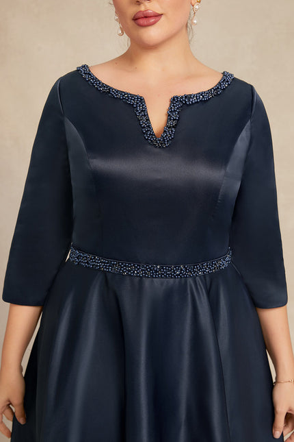 Robe Asymétrique Satin Bleu Nuit Élégante - gallery 7