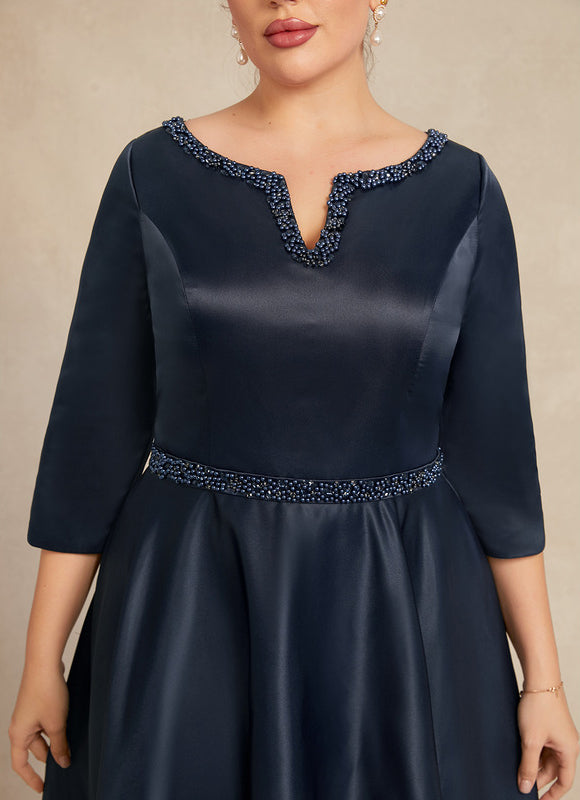 Robe Asymétrique Satin Bleu Nuit Élégante - gallery 7
