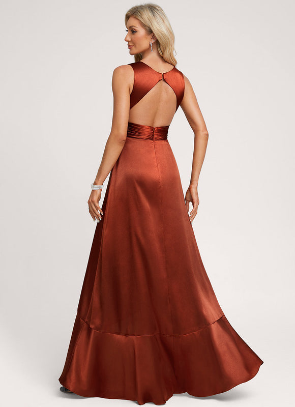 Robe Asymétrique Satin Bleu Volants - gallery 3