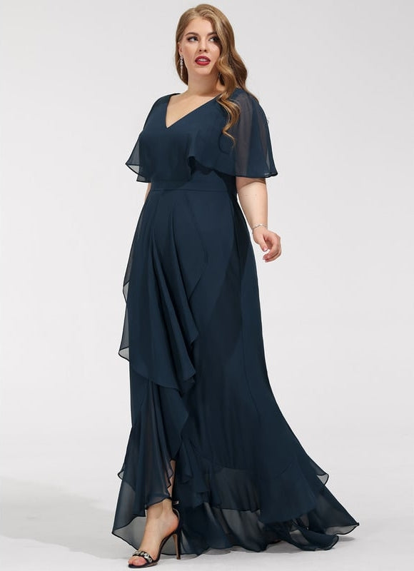 Robe Courte Asymétrique Coupe Trapèze À Volants - gallery 5