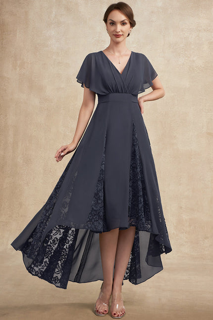 Robe Asymétrique Mère Mariée Dentelle Bleu - gallery 3