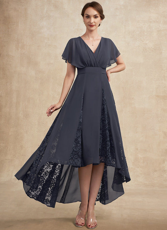 Robe Asymétrique Mère Mariée Dentelle Bleu - gallery 3