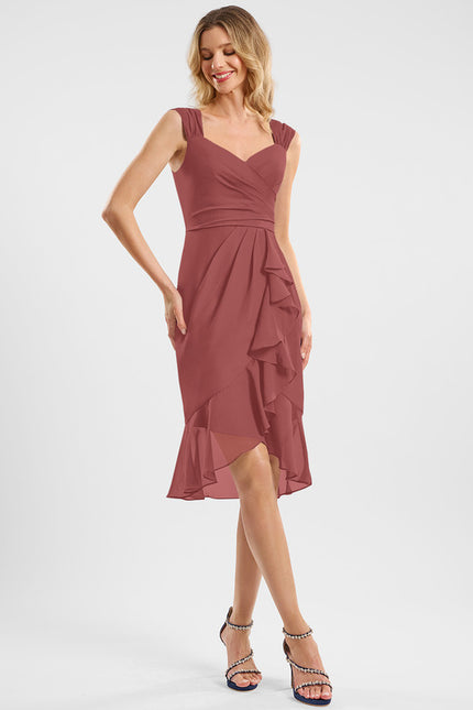 Robe Asymétrique Cocktail Bordeaux Volants