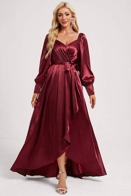 Robe Asymétrique Satin Bleu Volants - gallery 1