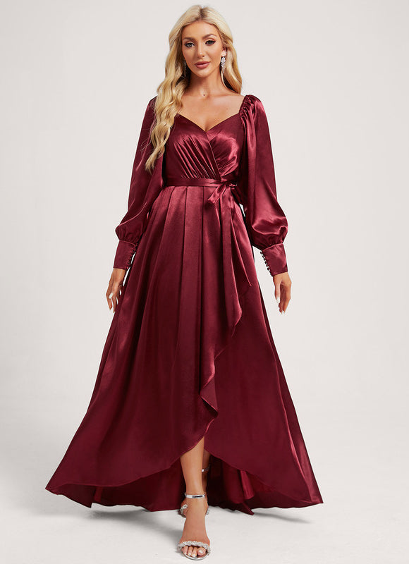 Robe Asymétrique Satin Bleu Volants - gallery 1