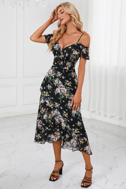 Robe Asymétrique Noire Fleuri - gallery 4