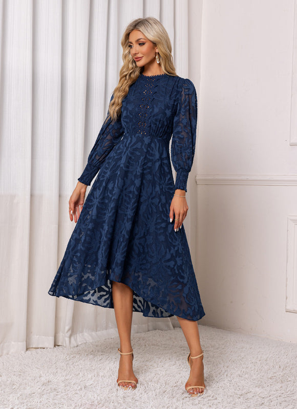 Robe Asymétrique Midi Dentelle Bleu - gallery 5
