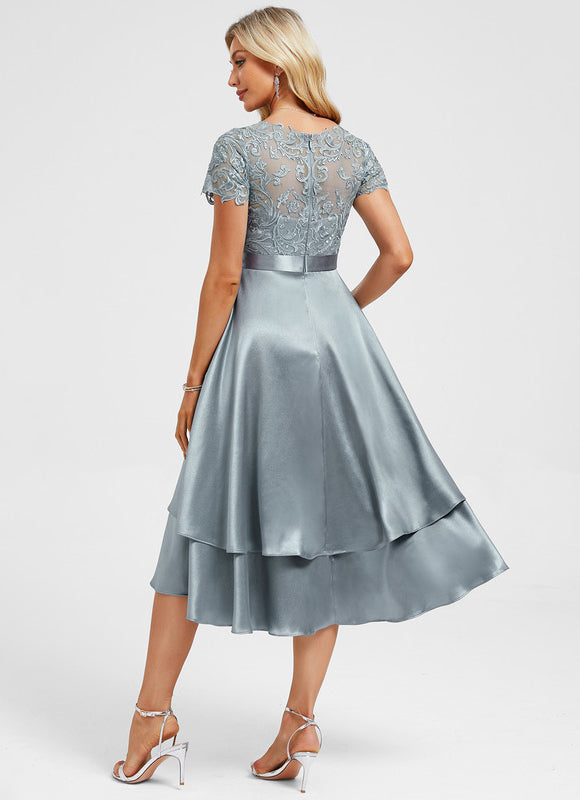 Robe De Cocktail Asymétrique Dentelle - gallery 5