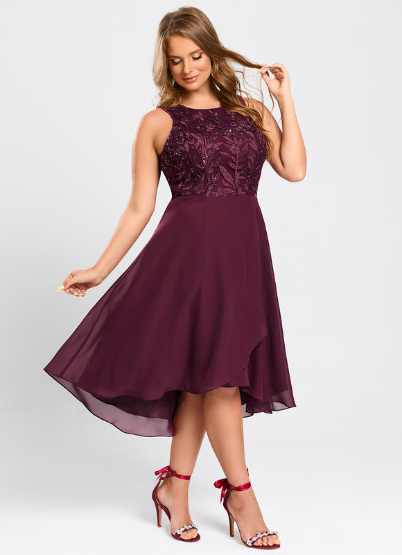 Robe Asymétrique Mousseline Bordeaux - gallery 9