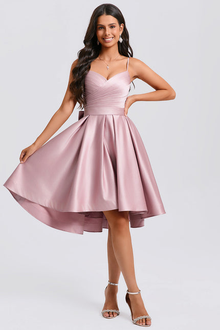 Robe Asymétrique Satin Rose Cintrée - gallery 5