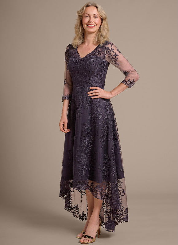 Robe Asymétrique Violette Brodée - gallery 4