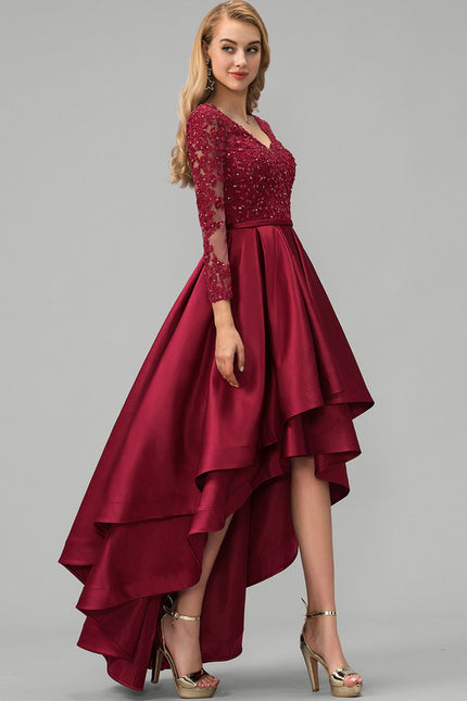 Robe Asymétrique Satin Bordeaux Chic