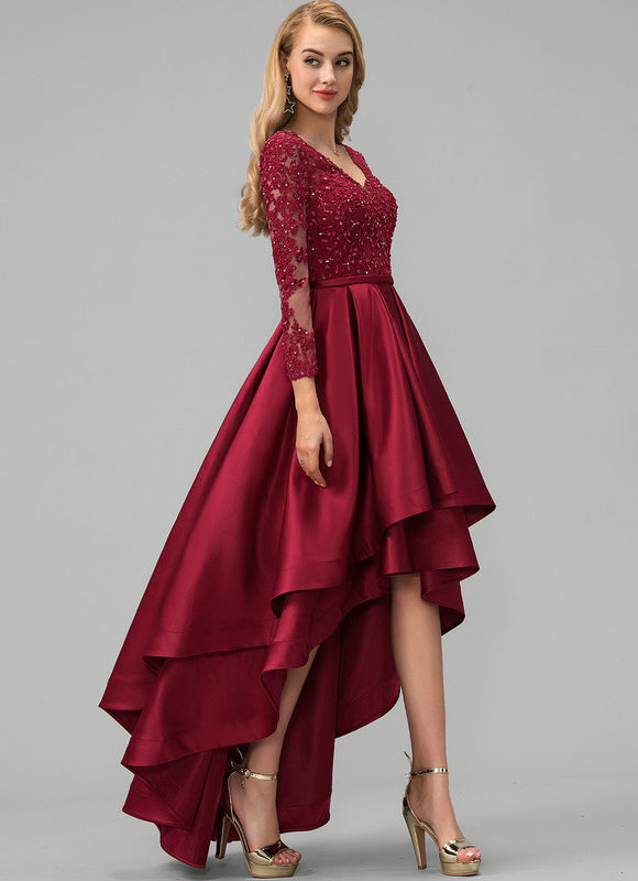 Robe Asymétrique Satin Bordeaux Chic