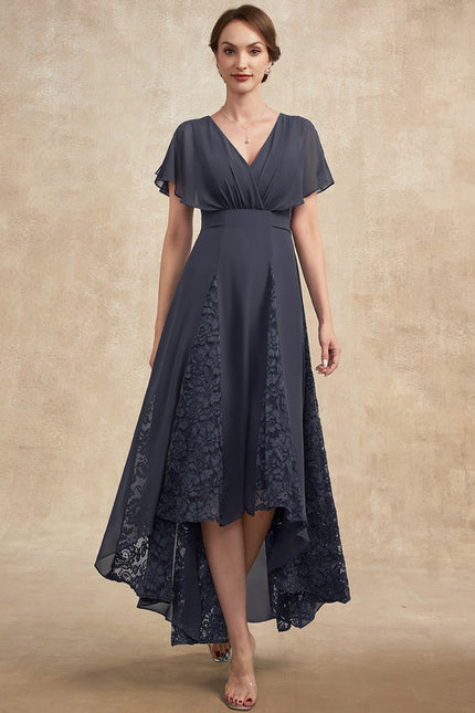 Robe Asymétrique Mère Mariée Dentelle Bleu - gallery 1