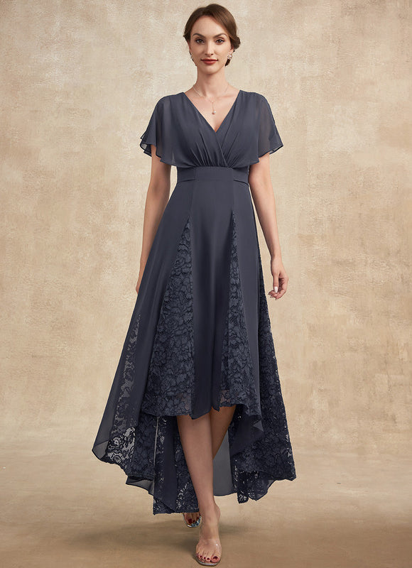 Robe Asymétrique Mère Mariée Dentelle Bleu - gallery 1