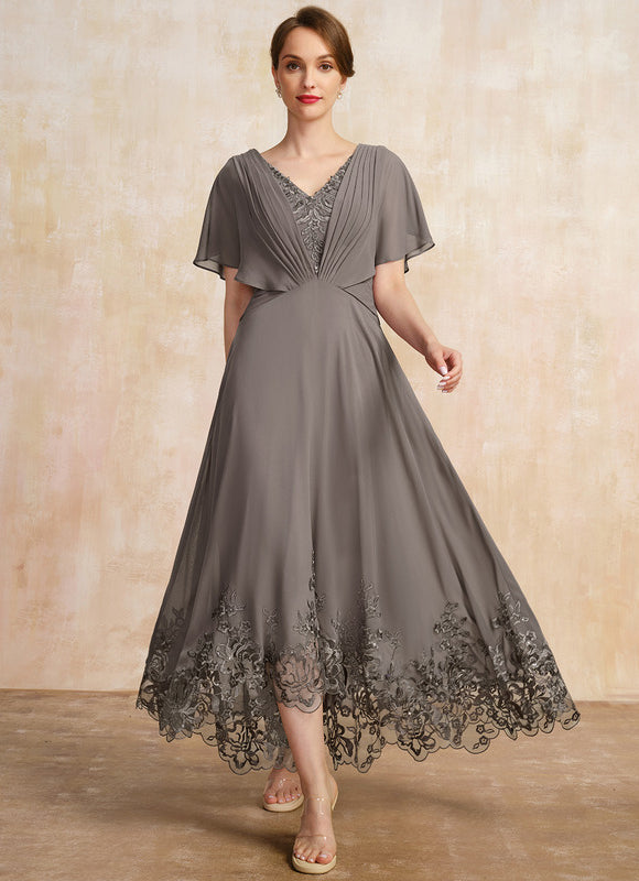 Robe Asymétrique Mère Mariée Dentelle Bleu - gallery 4