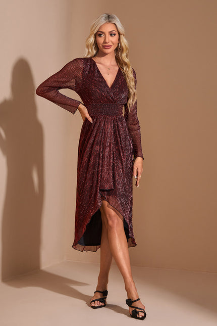 Robe Asymétrique Bordeaux Scintillante