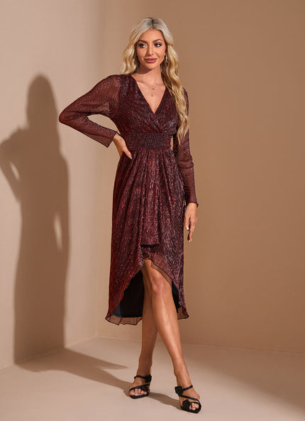 Robe Asymétrique Bordeaux Scintillante