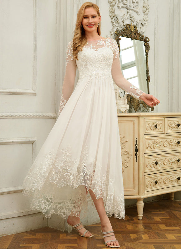 Robe Asymétrique En Dentelle Délicate - gallery 3