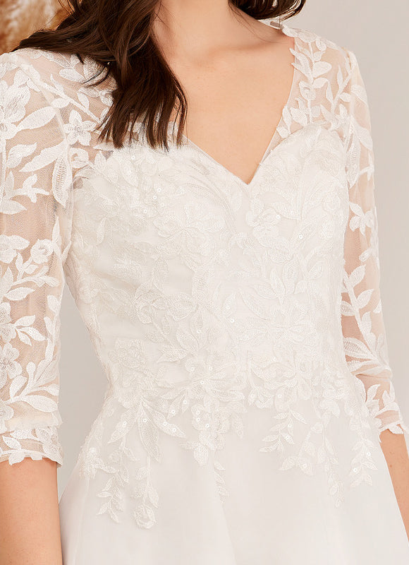 Robe Asymétrique Aérienne Dentelle - gallery 6