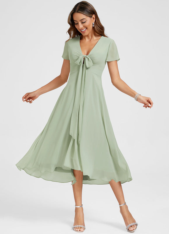 Robe Asymétrique Fluide Vert Pâle - gallery 4