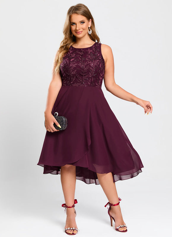 Robe Asymétrique Mousseline Bordeaux - gallery 8