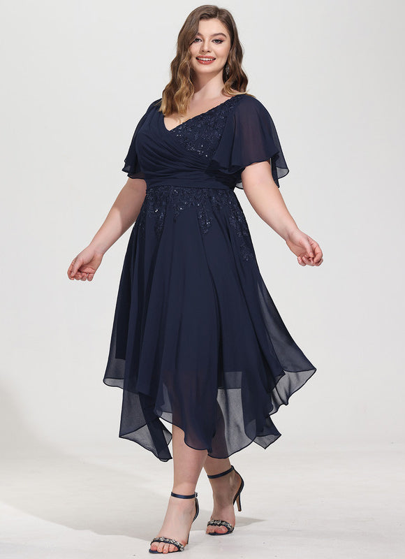 Robe Asymétrique Dentelle Élégante - gallery 9