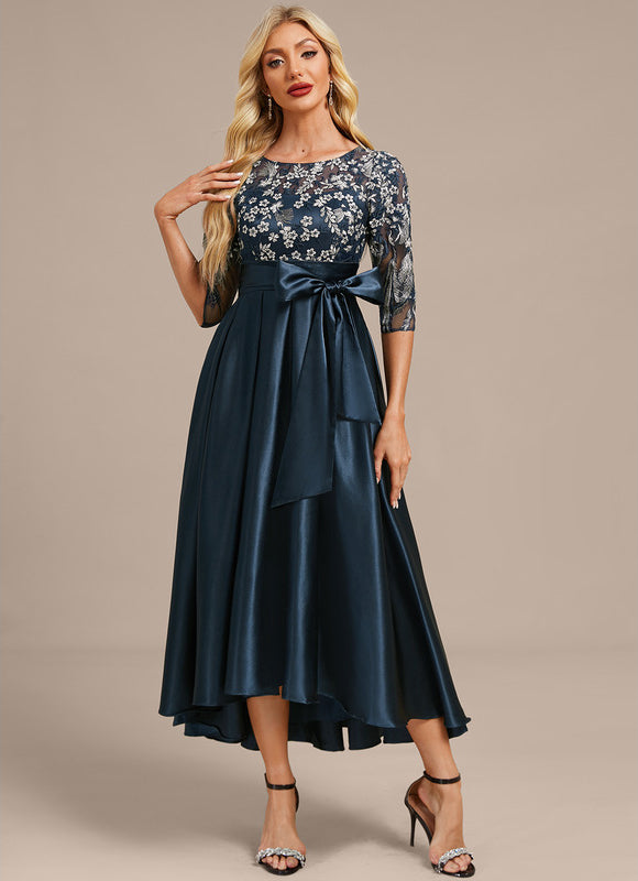 Robe Asymétrique Satin Brodée - gallery 3
