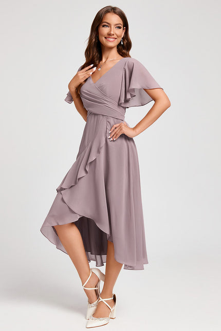 Robe Asymétrique Fluide Rose Pâle - gallery 2