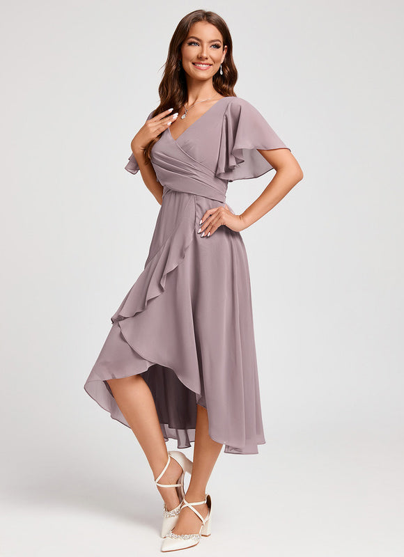 Robe Asymétrique Fluide Rose Pâle - gallery 2