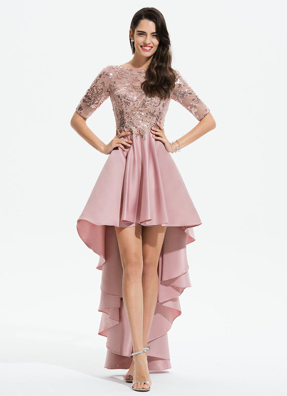Robe Asymétrique Satinée Élevée - gallery 1