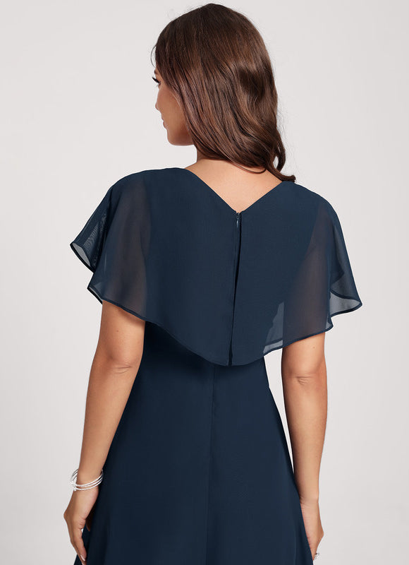 Robe Courte Asymétrique Coupe Trapèze À Volants - gallery 5