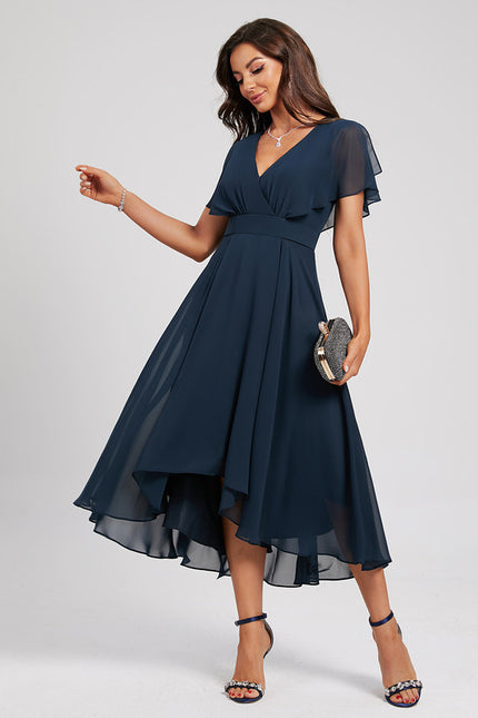 Robe Courte Asymétrique Coupe Trapèze À Volants - gallery 4