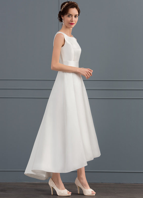 Robe Asymétrique Satinée Blanche Chic - gallery 4