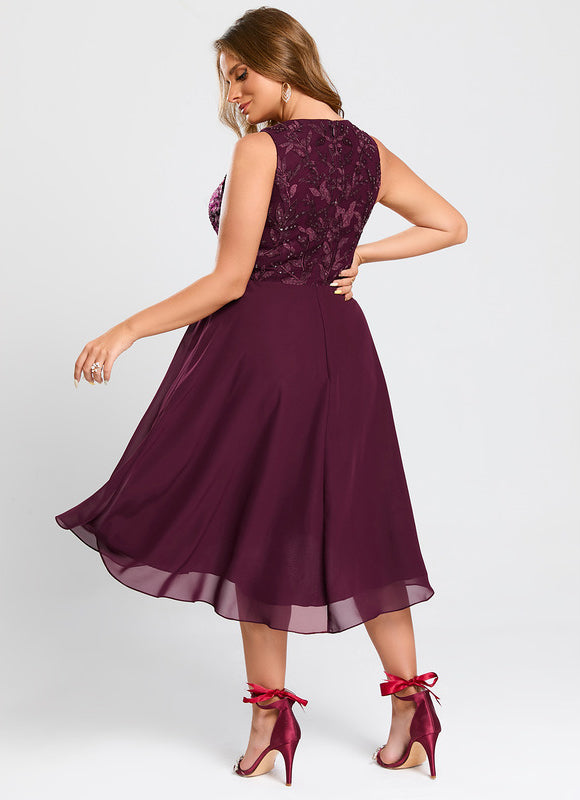 Robe Asymétrique Mousseline Bordeaux - gallery 7