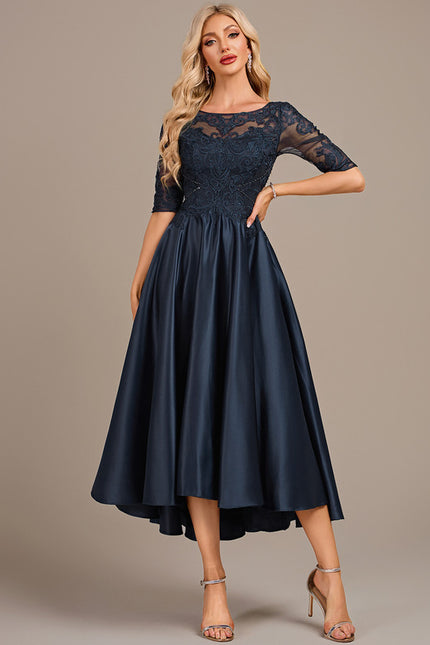 Robe Asymétrique Élégante Dentelle Satin - gallery 2