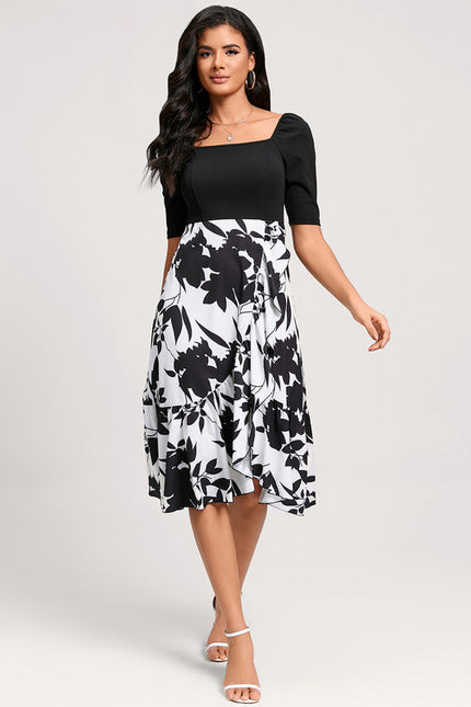 Robe Asymétrique Florale Monochrome - gallery 3