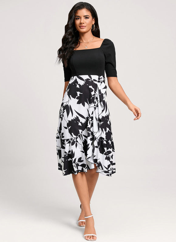 Robe Asymétrique Florale Monochrome - gallery 3