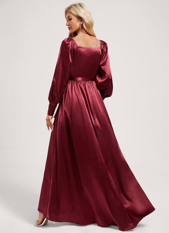 Robe Asymétrique Satin Bleu Volants - gallery 4