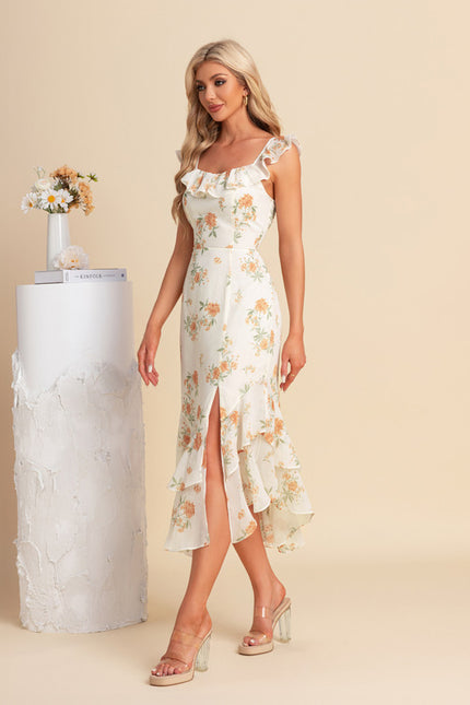 Robe Asymétrique Créme À Volants - gallery 5